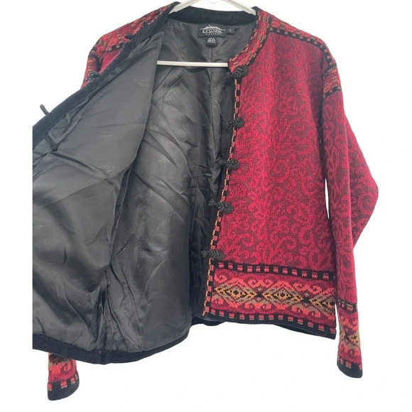 Icelandic Designs Sweater Floral Women Size Large Red Wool Blend Cardigan Lined - Picture 11 of 16